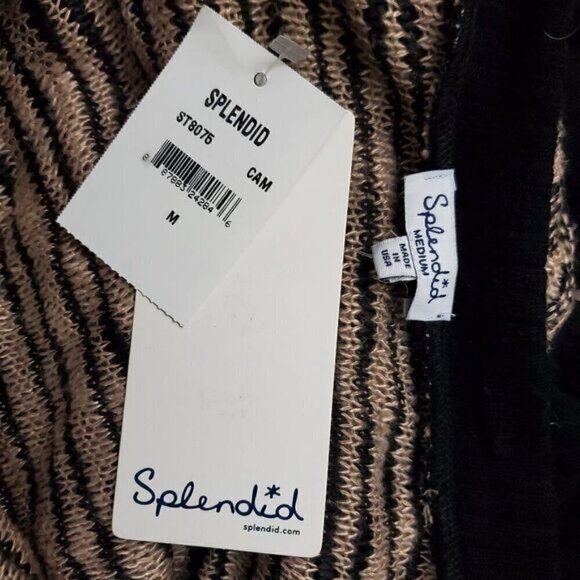 SPLENDID Tan Black Marled Striped Cardigan Sweater M NWT NEW - Picture 5 of 6